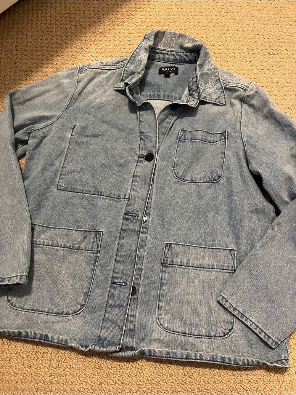 Curve Appeal Jean Jacket Shacket Top Small Light Blue Denim Utility Jacket